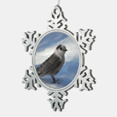 Graues Jay im Schnee Schneeflocken Zinn-Ornament (Rechts)