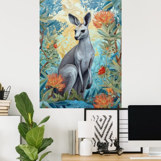 Graues Känguru im australischen Busch Poster (Heimbüro)