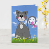 graues Kätzchen im Gras Geburtstag Karte (Gelbe Blume)