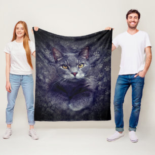 Graues Katzen-Porträt Fleecedecke