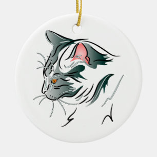 Graues Katzen-Profil Keramik Ornament
