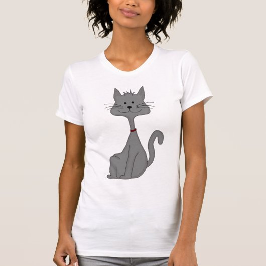 Graues Katzen-Sitzen T-Shirt (Vorderseite)
