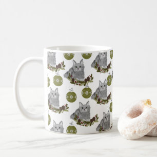 Graues Katzenmuster mit grünen Ornamenten Kaffeetasse