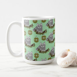 Graues Katzenmuster mit grünen Ornamenten Kaffeetasse