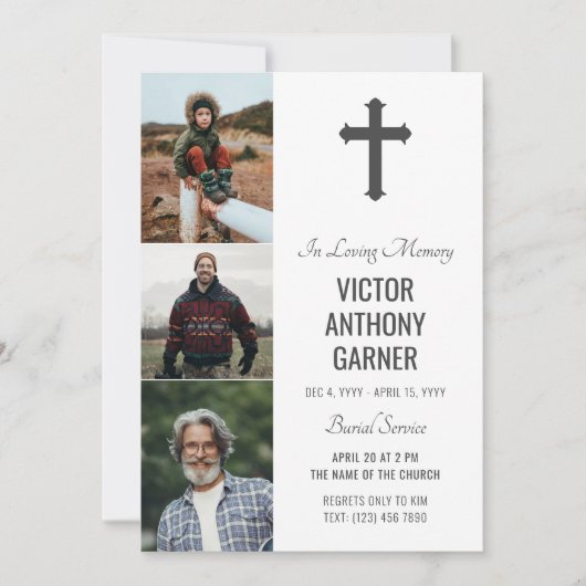 Graues Kreuz 3 Fotos Weißes Burikop Einladung (Vorderseite)