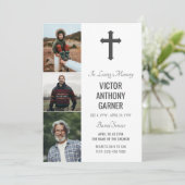 Graues Kreuz 3 Fotos Weißes Burikop Einladung (Stehend Vorderseite)