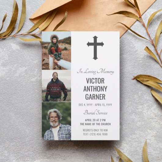 Graues Kreuz 3 Fotos Weißes Burikop Einladung