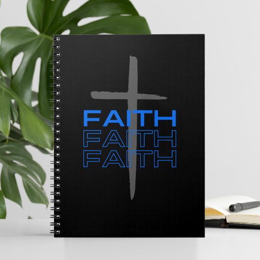 .Graues Kreuz mit Blue Faith Word Notizblock