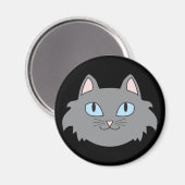 Graues Langhaariges Cat Round Magnet (Vorderseite/Rückseite)