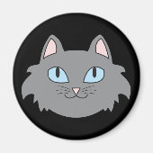 Graues Langhaariges Cat Round Magnet (Vorne)