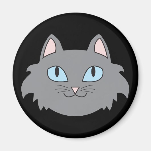 Graues Langhaariges Cat Round Magnet (Vorne)