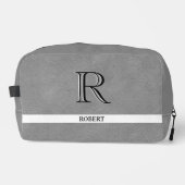 Graues Leder Textur Trim White Monogram Name Waschbeutel (Vorderseite)