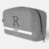 Graues Leder Textur Trim White Monogram Name Waschbeutel (Rechte Ecke)