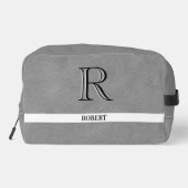 Graues Leder Textur Trim White Monogram Name Waschbeutel (Rückseite)