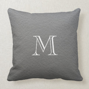 Graues ledernes Beschaffenheitsmonogramm Kissen