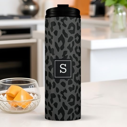 Graues Leopard-Tierdruckmuster Mit Monogramm Thermosbecher