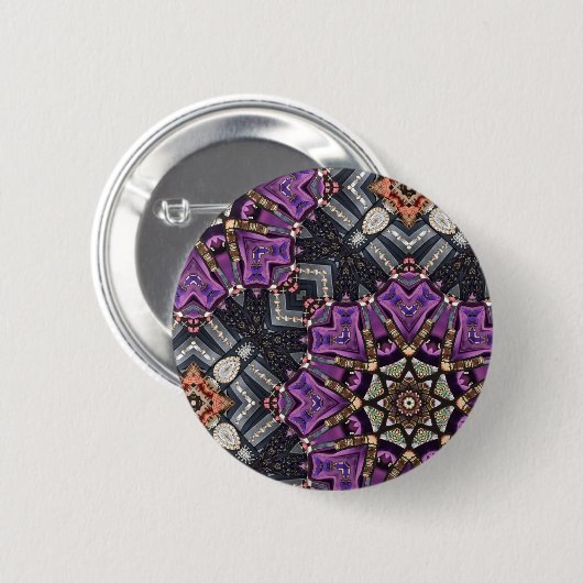 Graues lila Fraktal Steampunk Kaleidoskop Button (Vorne & Hinten)