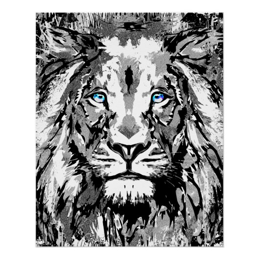 Graues Löwenportrait Zeichnend - Löwenposter druck (Vorderseite)