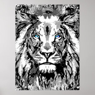 Graues Löwenportrait Zeichnend - Löwenposter druck Poster