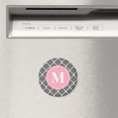 Graues marokkanisches Gitter Rosa Monogramm Magnet (In Situ (Geschirrspüler))