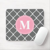 Graues marokkanisches Gitter Rosa Monogramm Mousepad (Mit Mouse)