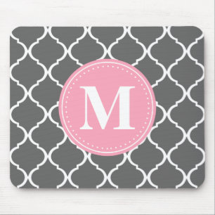 Graues marokkanisches Gitter Rosa Monogramm Mousepad