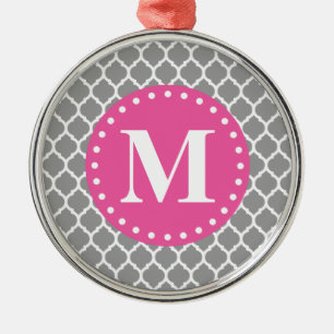 Graues marokkanisches Gitter Rosa Monogramm Silbernes Ornament