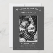 Graues Minimalistisches Foto Geburtserklärung Ankündigung (Vorderseite)