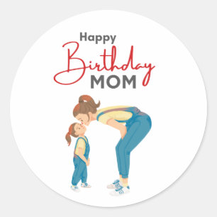 Graues minimalistisches „Happy Birthday Mom“-Grafi Runder Aufkleber