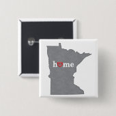Graues MINNESOTA-Zuhause u. offenes Herz Button (Vorne & Hinten)