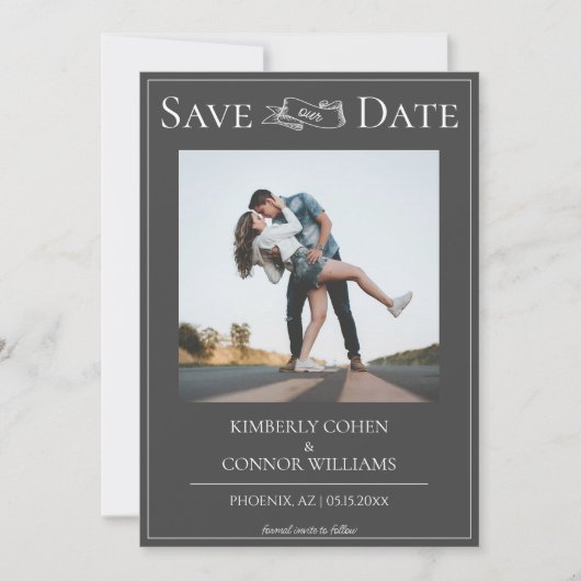 Graues modernes Foto Save the Date (Vorderseite)