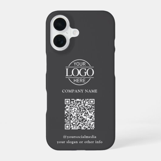 Graues modernes Geschäftslogo & QR-Code Werbemitte iPhone 16 Hülle (Rückseite)