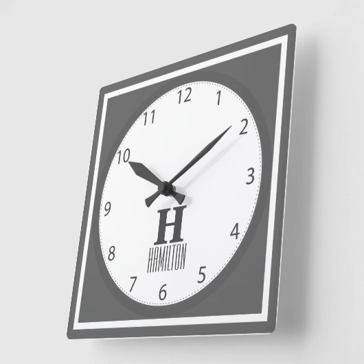 Graues modernes Monogramm Quadratische Wanduhr (Winkel)