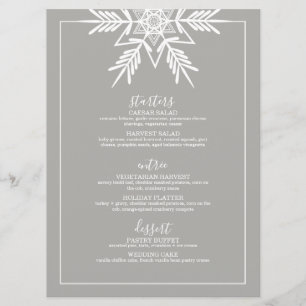 Graues, modernes WINTER WONDERLAND Hochzeitsmenü Menükarte