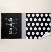 Graues Monogram Schwarz-weiß Polka Dot Beach Handt Strandtuch (Vorderseite)