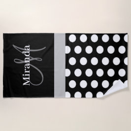 Graues Monogram Schwarz-weiß Polka Dot Beach Handt Strandtuch