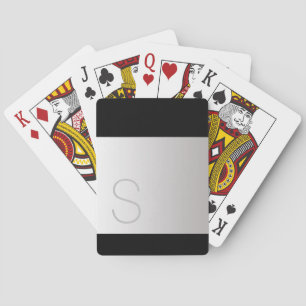 Graues Monogramm auf Silberfarbverlauf, Schwarz Spielkarten