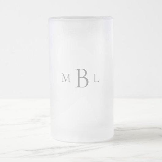 Graues Monogramm Elegante Hochzeit Mattglas Bierglas (Mittel)