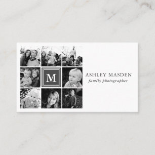 Graues Monogramm Familienfoto-Collage Fotografie Visitenkarte