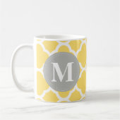Graues Monogramm Gelbes Quatrefolienmuster Kaffeetasse (Links)