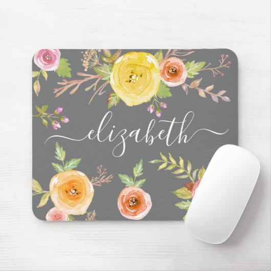 Graues Monogramm-Skript Mousepad (Mit Mouse)