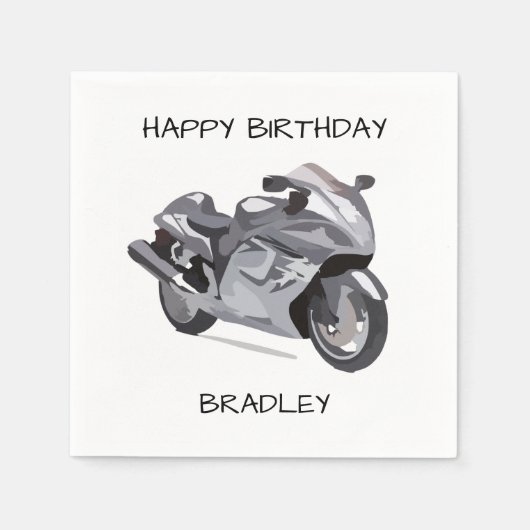 Graues Motorrad Geburtstag Serviette (Vorderseite)