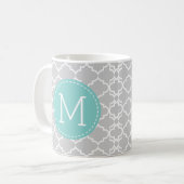Graues Muster Marokkos Quatrefoil mit Monogramm Kaffeetasse (Vorderseite Links)
