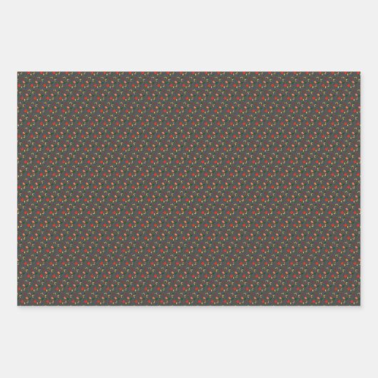 Graues Muster, rote Wildblumen, Packpapier Geschenkpapier Set (Vorderseite 2)