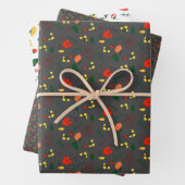 Graues Muster, rote Wildblumen, Packpapier Geschenkpapier Set (Beispiel)