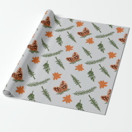 Graues nahtloses Umschlagpapier: Fall Pine und Lea Geschenkpapier