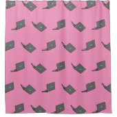 Graues Notebook mit Bird-Logo-Cartoon Duschvorhang (Vorderseite)