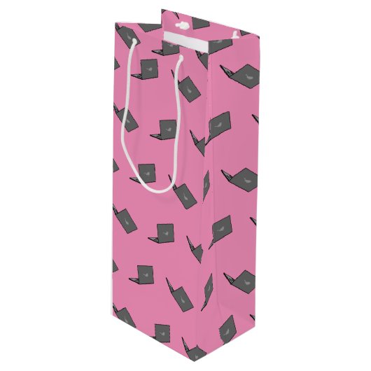 Graues Notebook mit Bird-Logo-Cartoon Geschenktüte Für Weinflaschen (Vorderseite Schrägansicht)