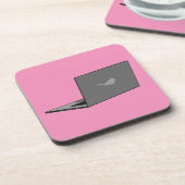 Graues Notebook mit Bird-Logo-Cartoon Getränkeuntersetzer (Linke Seite)
