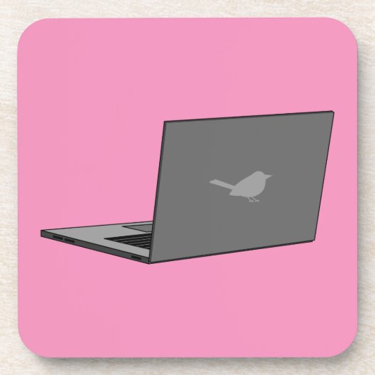 Graues Notebook mit Bird-Logo-Cartoon Getränkeuntersetzer (Vorderseite)